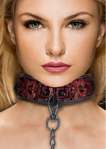 OUCH! LUXURY COLLAR WITH LEASH BURGUNDY