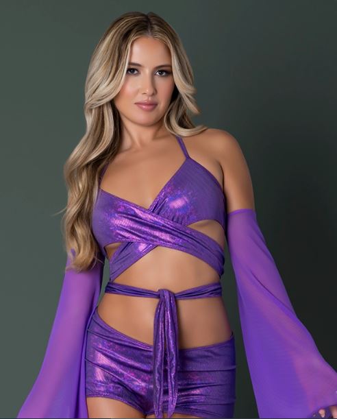 GLIMMER BRALETTE & SHORTS METALLIC PURPLE S/M