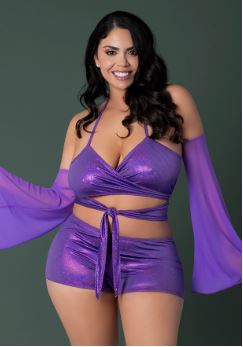 GLIMMER BRALETTE & SHORTS METALLIC PURPLE 2XL