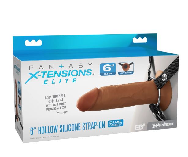 FANTASY X-TENSIONS ELITE 6IN SILICONE HOLLOW STRAP-ON DUAL DENSITY - BROWN