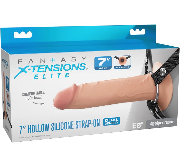 FANTASY X-TENSIONS ELITE 7IN SILICONE HOLLOW STRAP-ON DUAL DENSITY - LIGHT