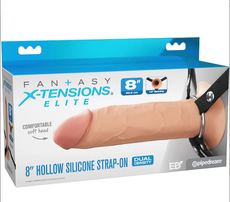 FANTASY X-TENSIONS ELITE 8IN SILICONE HOLLOW STRAP-ON DUAL DENSITY - LIGHT