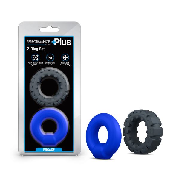 PERFORMANCE PLUS ENGAGE 2 COCK RING SET PLAT/BLK