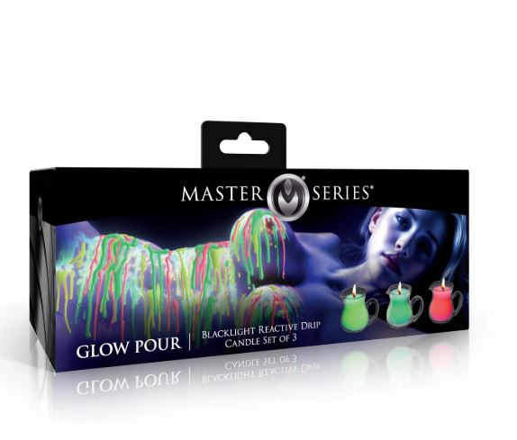 MASTER SERIES GLOW POUR DRIP CANDLE SET OF 3 BLACKLIGHT REACTIVE