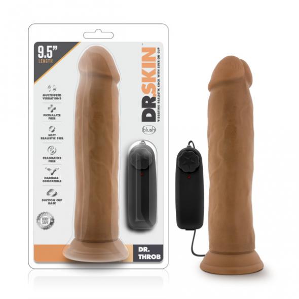 DR SKIN DR THROB 9.5IN MOCHA VIBRATING COCK W/ SUCTION CUP