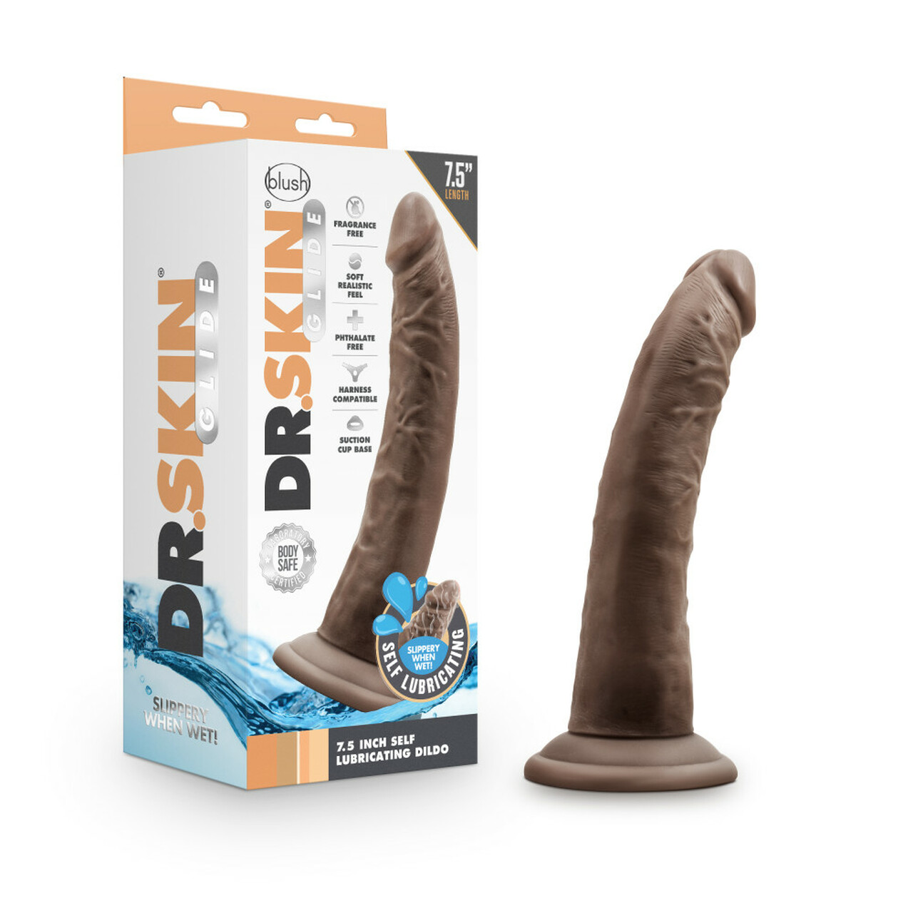 DR SKIN GLIDE 7.5IN SELF LUBRICATING DILDO CHOCOLATE - Click Image to Close