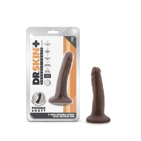 DR SKIN PLUS 5IN POSEABLE DILDO CHOCOLATE - Click Image to Close