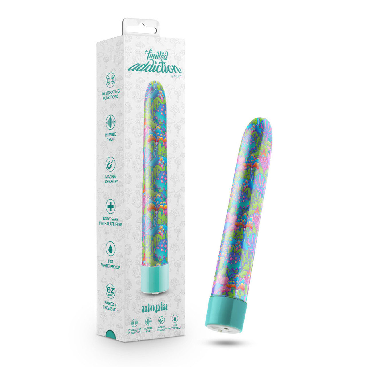 LIMITED ADDICTION UTOPIA 7 IN RECHARGEABLE VIBE AQUA - Click Image to Close