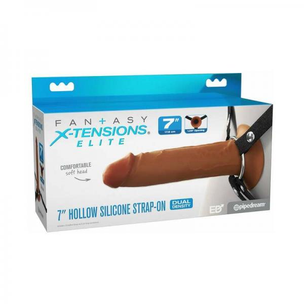 FANTASY X-TENSIONS ELITE 7IN SILICONE HOLLOW STRAP-ON DUAL DENSITY - BROWN