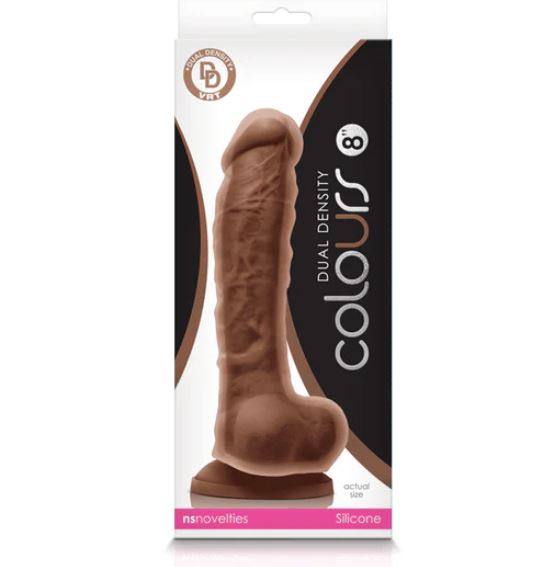 COLOURS DUAL DENSITY 8IN DILDO BROWN