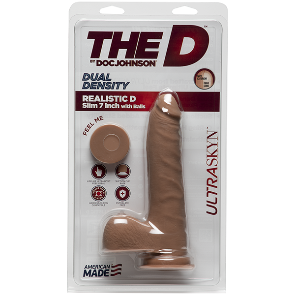 THE D REALISTIC D 7 IN SLIM W/ BALLS ULTRASKYN CARAMEL