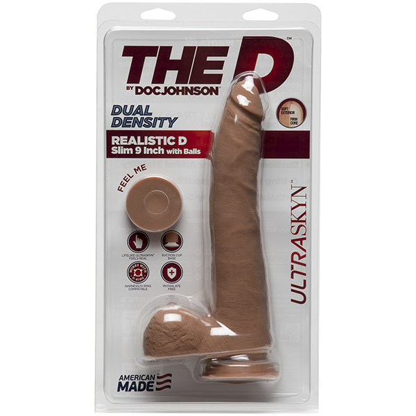 THE D REALISTIC D 9 IN SLIM W/ BALLS ULTRASKYN CARAMEL