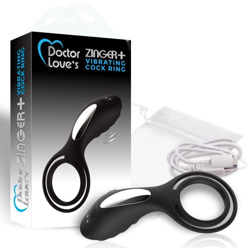 DOCTOR LOVE ZINGER+ VIBRATING RECHARGEABLE COCK RING BLACK - Click Image to Close