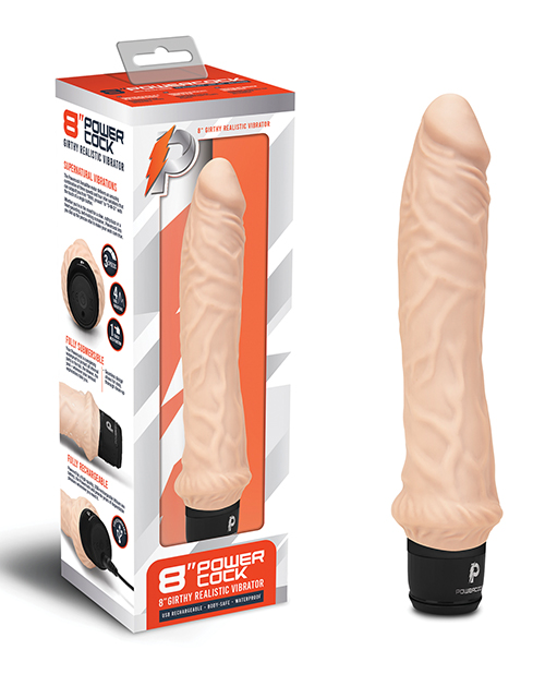 POWERCOCKS 8IN GIRTHY VIBRATOR NUDE - Click Image to Close