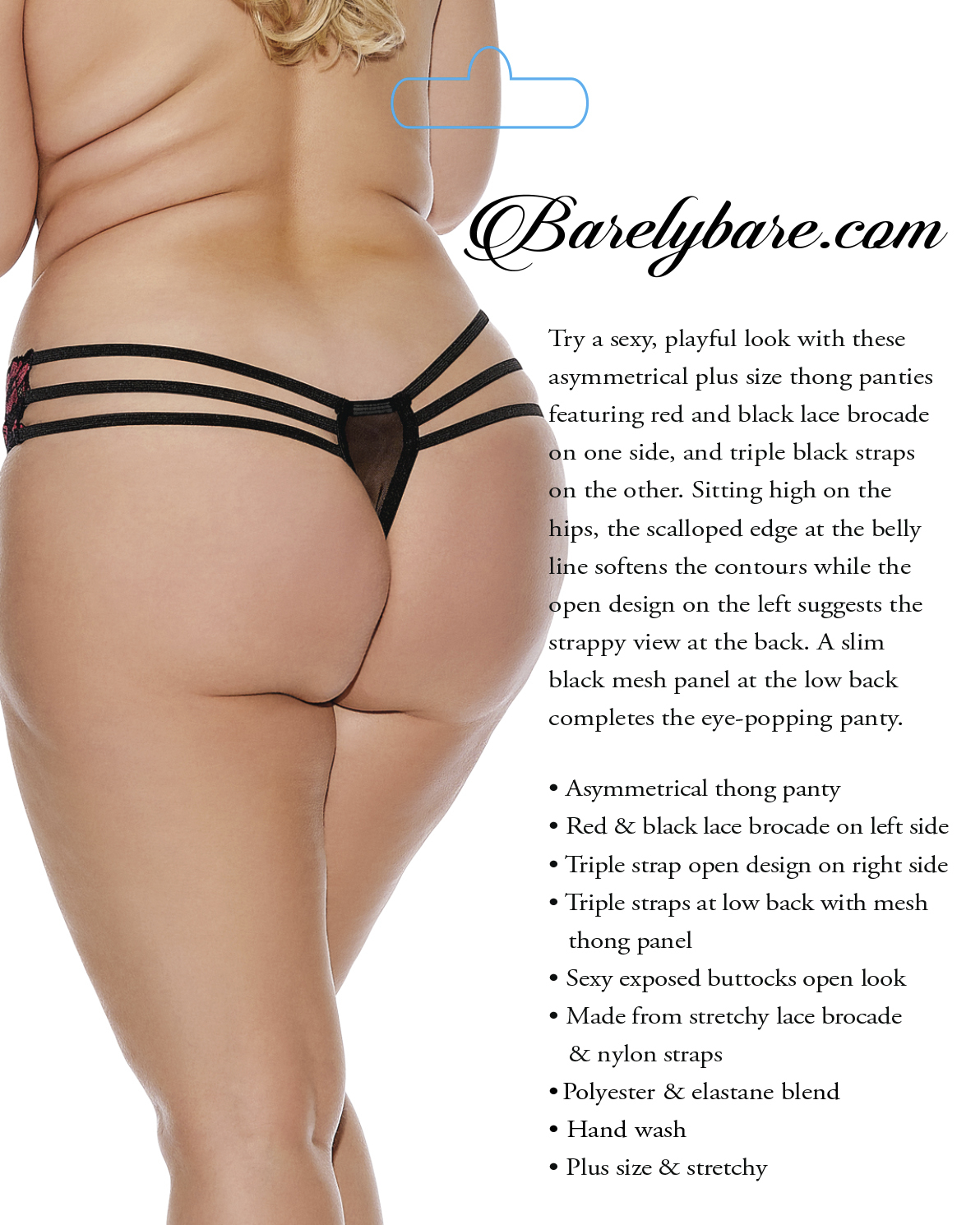 BARELY BARE ASYMMETRICAL THONG PANTY Q/S - Click Image to Close