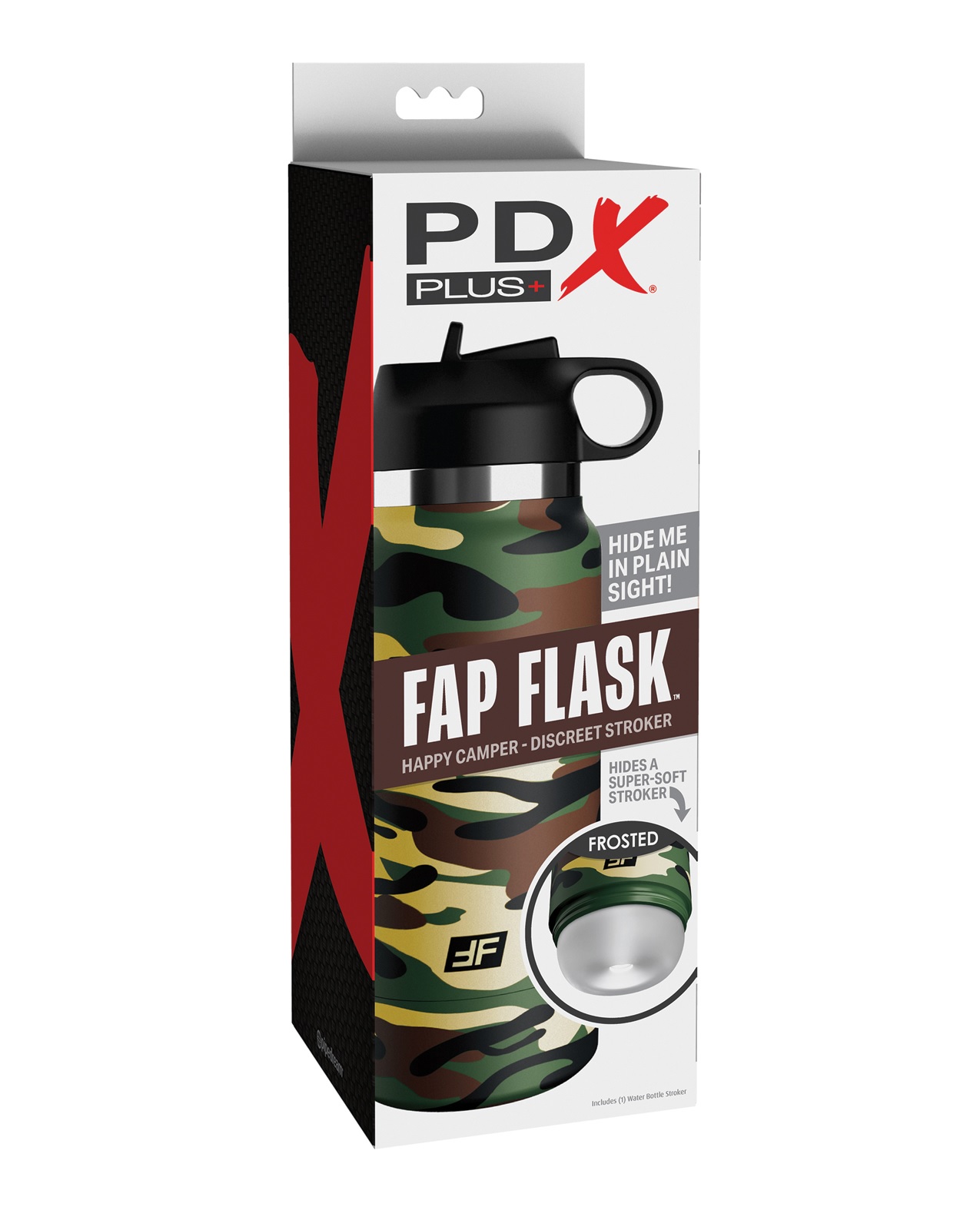 PDX PLUS FAP FLASK HAPPY CAMPER DISCREET STROKER CAMO BOTTLE FROSTED - Click Image to Close