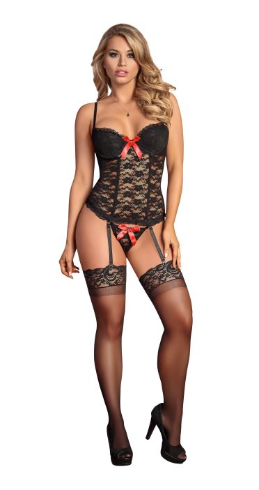 BUSTIER & G-STRING BLACK S/M (LUV LACE) - Click Image to Close