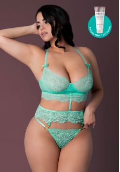 CARIBBEAN CRUSH LONGLINE BRA & PANTY AQUA 2XL