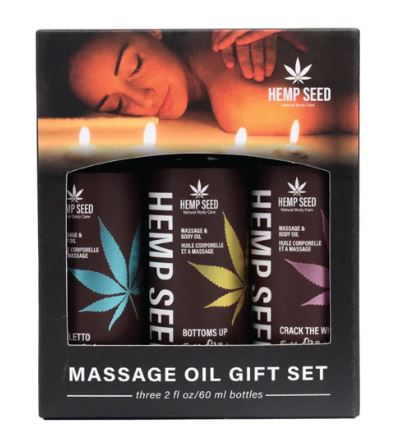 HEMP SEED VALENTINE'S 2025 MASSAGE OIL TRIO GIFT SET 1.75 OZ