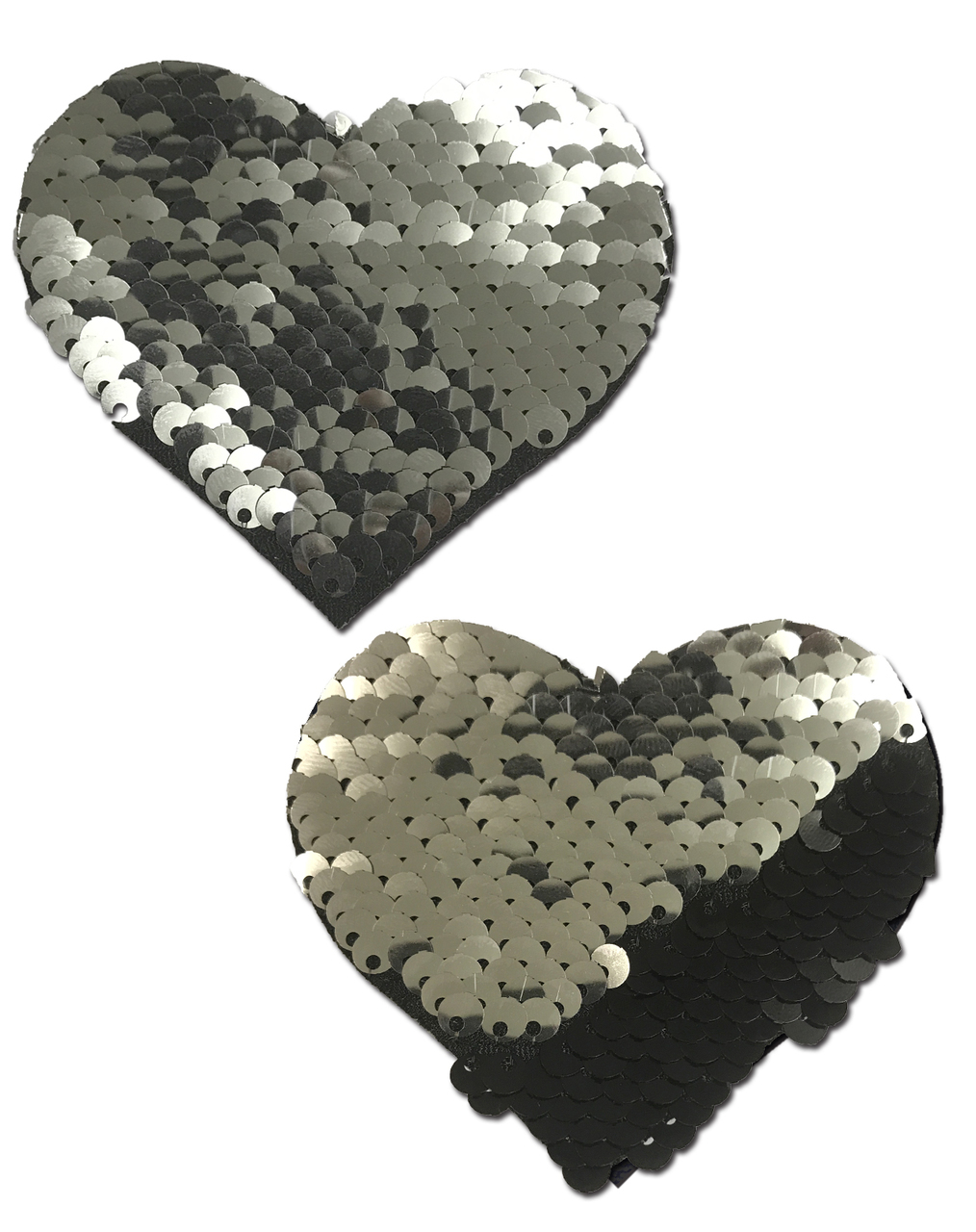 PASTEASE SILVER & BLACK COLOR CHANGING SEQUIN HEARTS - Click Image to Close