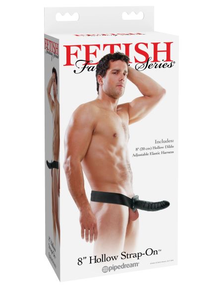 FETISH FANTASY 8IN HOLLOW STRAP ON BLACK - Click Image to Close