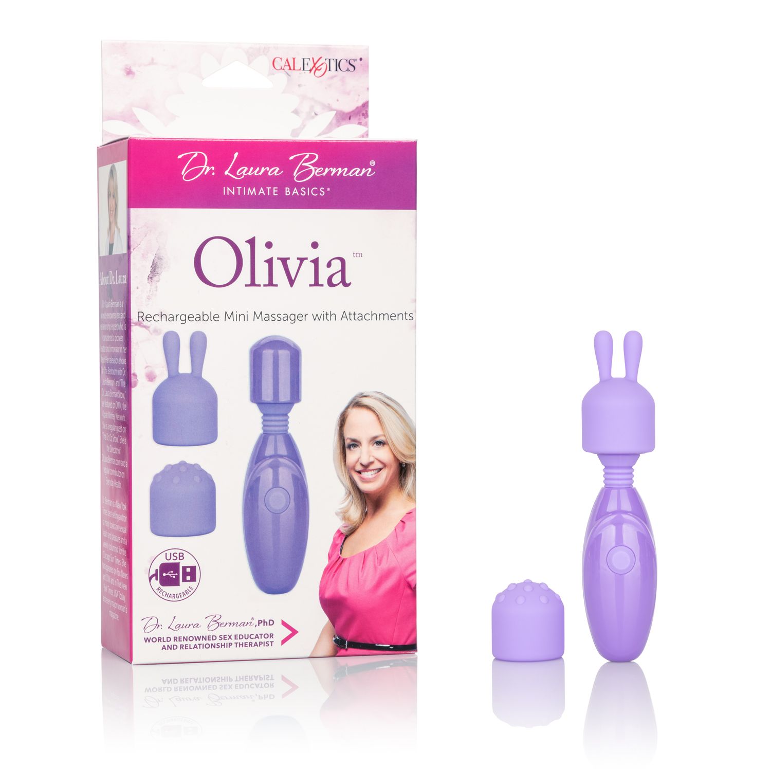 (WD) DR LAURA BERMAN OLIVIA RECHARGEABLE MINI MASSAGER W/ ATTACHMENTS (WD) DR LAURA BERMAN OLIVIA RECHARGEABLE MINI MASSAGER W/ ATTACHMENTS