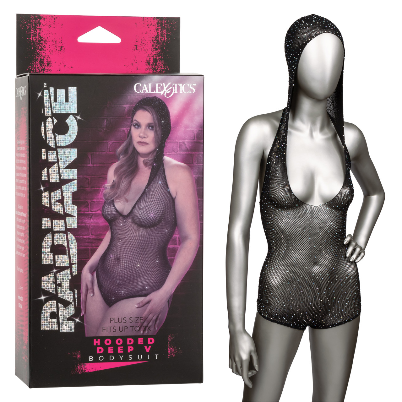 RADIANCE PLUS SIZE HOODED DEEP V BODY SUIT - Click Image to Close