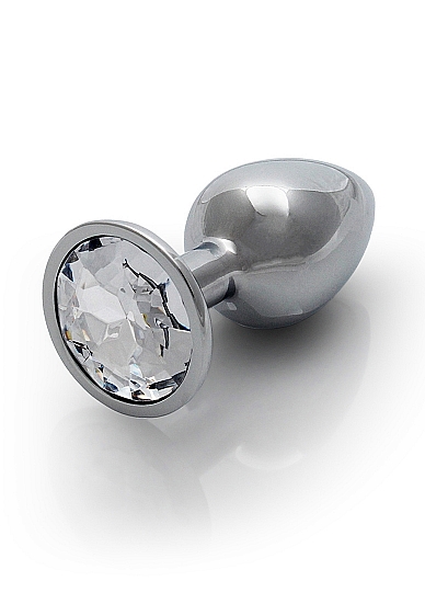 ROUND GEM BUTT PLUG SMALL SILVER DIAMOND