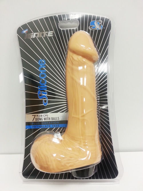 DONG W/BALLS 7IN VIBRATING SILICONE FLESH