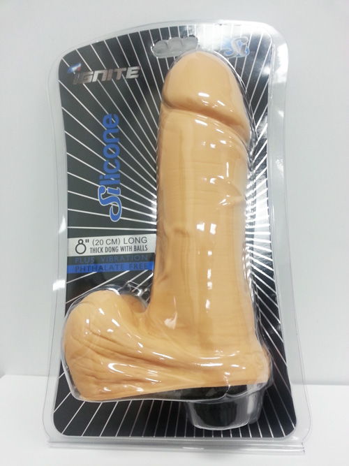 DONG THICK W/BALLS & VIB. 8IN SILICONE FLESH (WD)