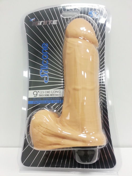 DONG THICK W/BALLS VIB. 9IN SILICONE FLESH