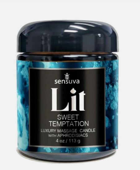 LIT SWEET TEMPTATION LUXURY MASSAGE CANDLE 4 OZ VANILLA SUGAR SWEET PEA