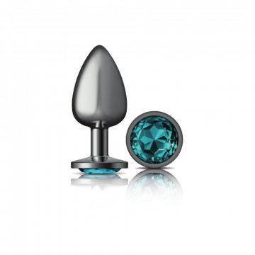 CHEEKY CHARMS ROUND TEAL LARGE GUNMETAL BUTT PLUG - Click Image to Close