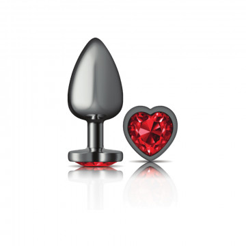 CHEEKY CHARMS HEART DEEP RED LARGE GUNMETAL BUTT PLUG - Click Image to Close