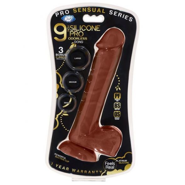 PRO SENSUAL PREMIUM SILICONE DONG W/ 3 C RINGS BROWN 9 " - Click Image to Close