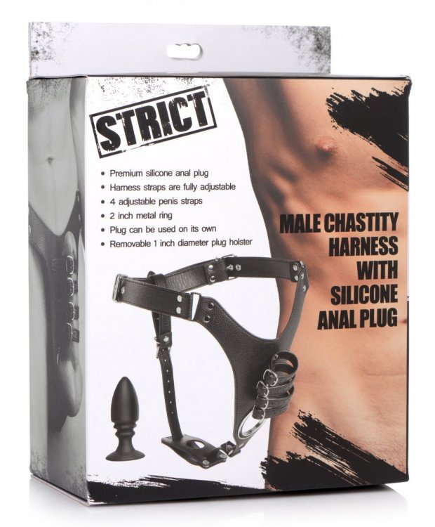 (WD) STRICT MALE CHASTITY HARN W/ SILICONE ANAL PLUG