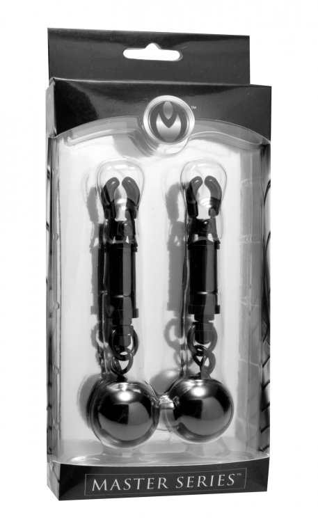 (D) MASTER SERIES BLACK BOMBER NIPPLE CLAMPS W/BALL WEIGHT