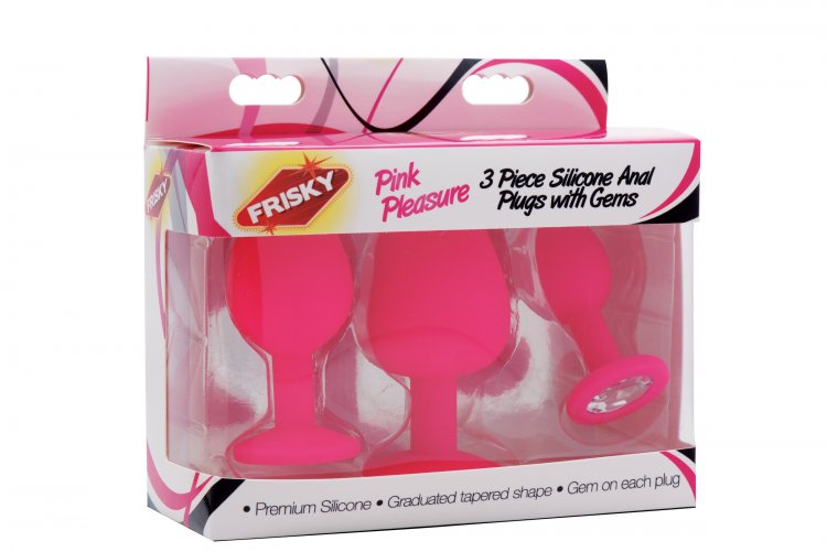 FRISKY PINK PLEASURE 3 PC SILICONE ANAL PLUGS W/ GEMS - Click Image to Close