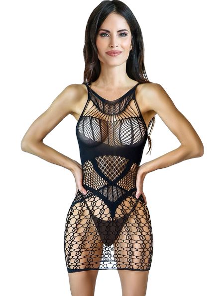 FLIRTY FISHNET DRESS BLACK