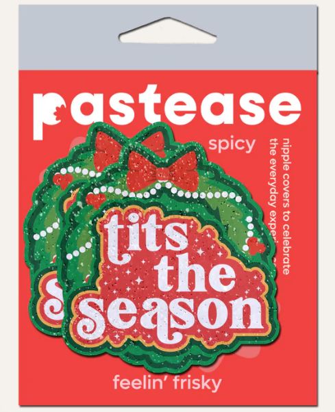 PASTEASE TITS SEASON HOLIDAY GREEN WREATH ON GLITTERY